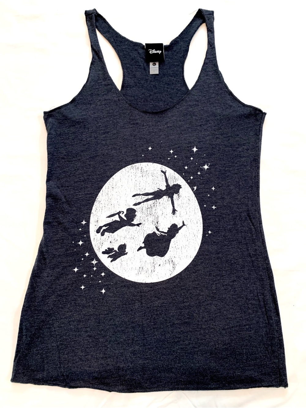 Disney Heather Gray Racerback Tank Top with Front Peter Pan Silhouette- S